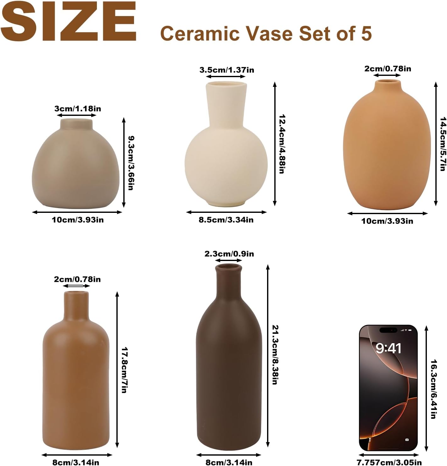 Ceramic Vase Set of 5, Neutral Decorative Vases for Home Decor, Modern Farmhouse Boho Pottery Vases, Terracotta Small Vases for Living Room, Entryway Table Decor