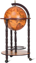 TANGZON 330MM/360MM Globe Drinks Cabinet, Movable Whisky Wine Spirits Cabinet with Casters, Wine Container Minibar Storage Wooden Cart (Brown)