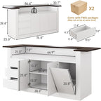 86.6" Large Kitchen Island with Trash Can Storage, Stationary Storage Island with 3 Drawers and 2 Shelves, Wood Island Table with Large Countertop for Kitchen, Dining Room,White