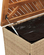 Patio Storage Box Beige 43.3x19.7x21.3 Inch Poly Rattan Acacia Wood Bench Seat with Waterproof Bag