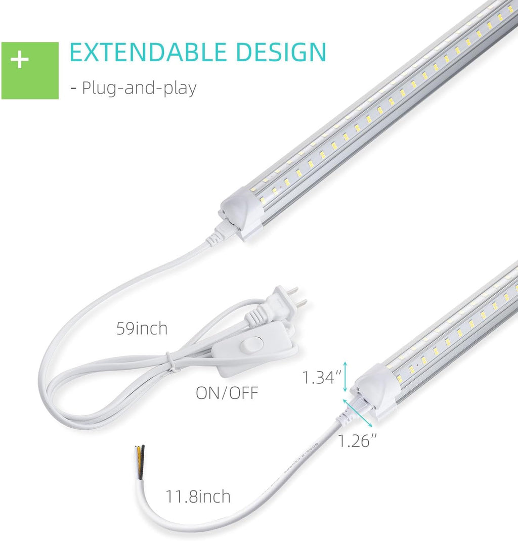 2FT LED Shop Light, 25W 3100lm Super Bright 6500K, Clear Cover, V-Shape, Linkable T8 LED Fixture and Under Cabinet Lights for Workbench, Garage (2 Pack)