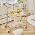 Folding Side Table with Tempered Glass Top, Double Layer Minimalist Rolling Cart, End Table with Wheels, Utility Cart for Dining Room, Living Room and Bedroom