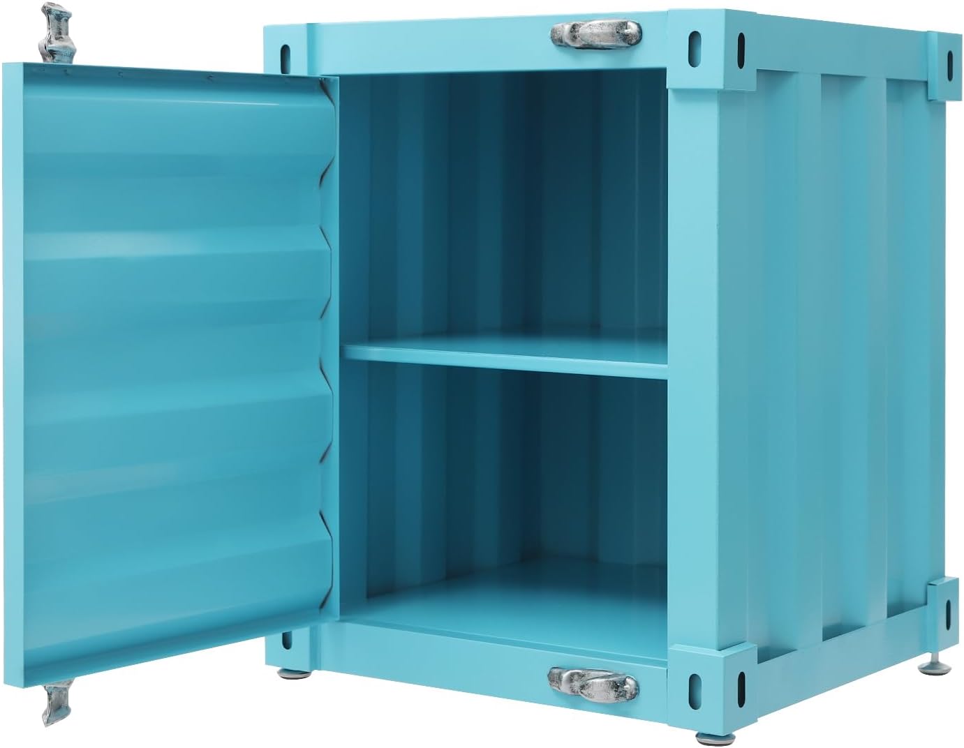 Side Table, Industrial Metal Container Cabinet,Wrought Iron Container Side Table with Concealed Storage for Bedroom, Living Room Bar (Blue)