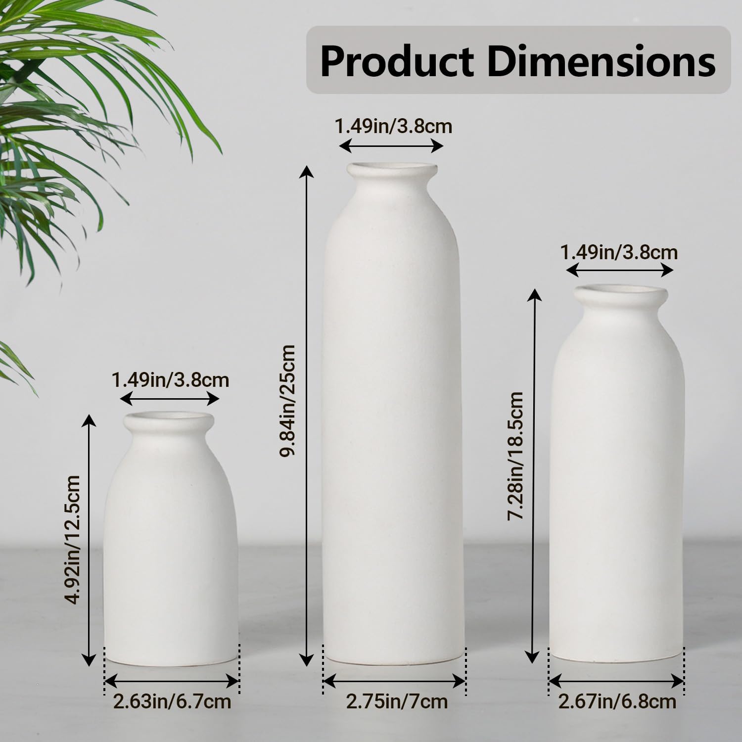 CEMABT White Ceramic vase Set-3 Flower vases for Decor,Modern Boho Farmhouse Home Decor,Decorative vase for Pampas Grass&Dried Flowers,idea Shelf,Table,Bookshelf