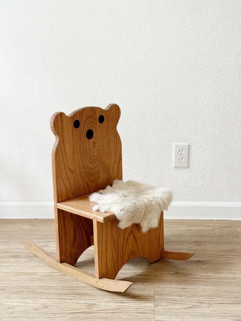 Vintage Childrens Teddy Bear Wood Rocking Chair| Baby Nursery| Kid's Bedroom