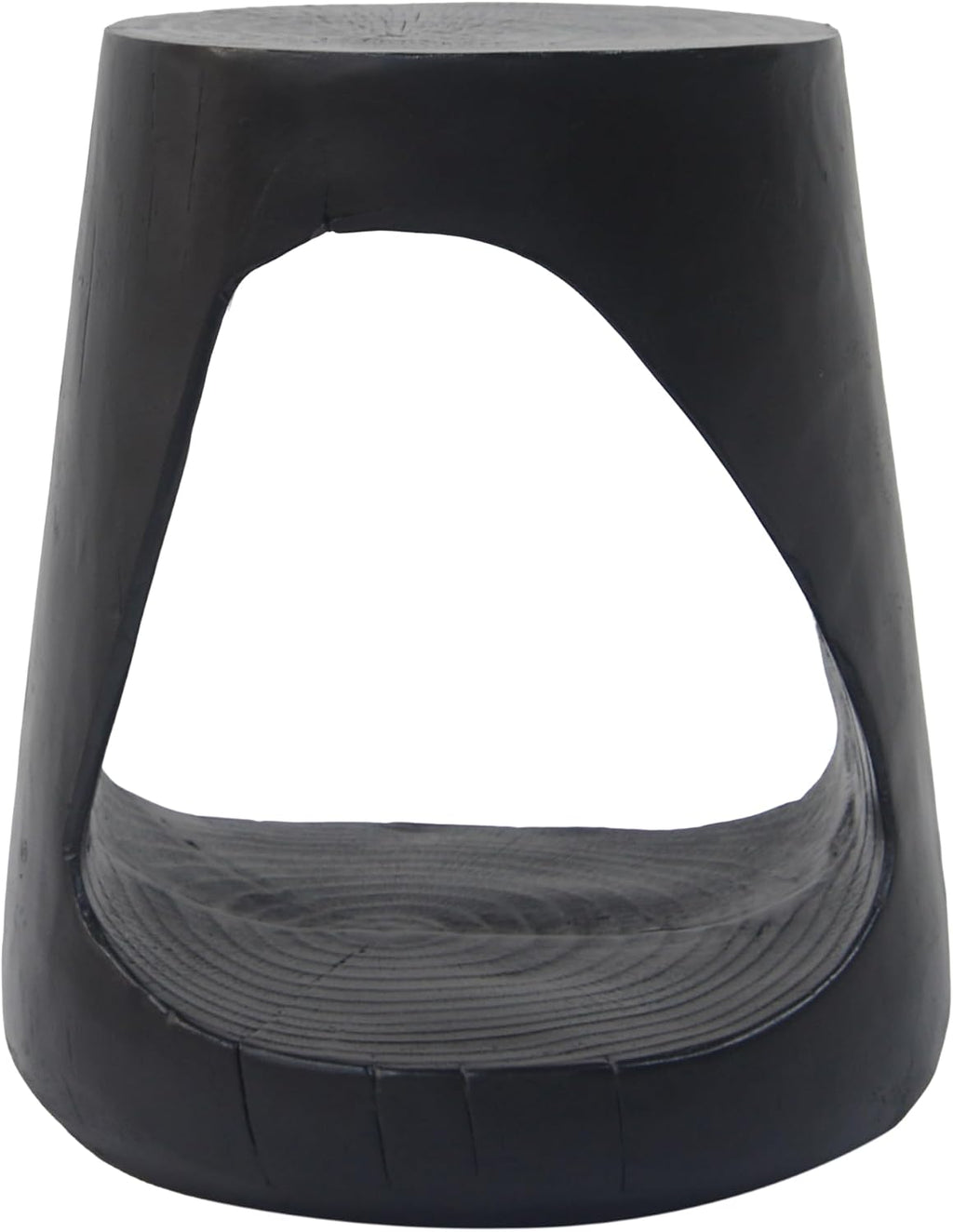 Matte Black Hollow Cutout Tree Stump Side Table, Faux Wood Organic Sculpture Accent Stool, Tapered Drum End Table for Living Room Entryway Wabi Sabi Modern Decor