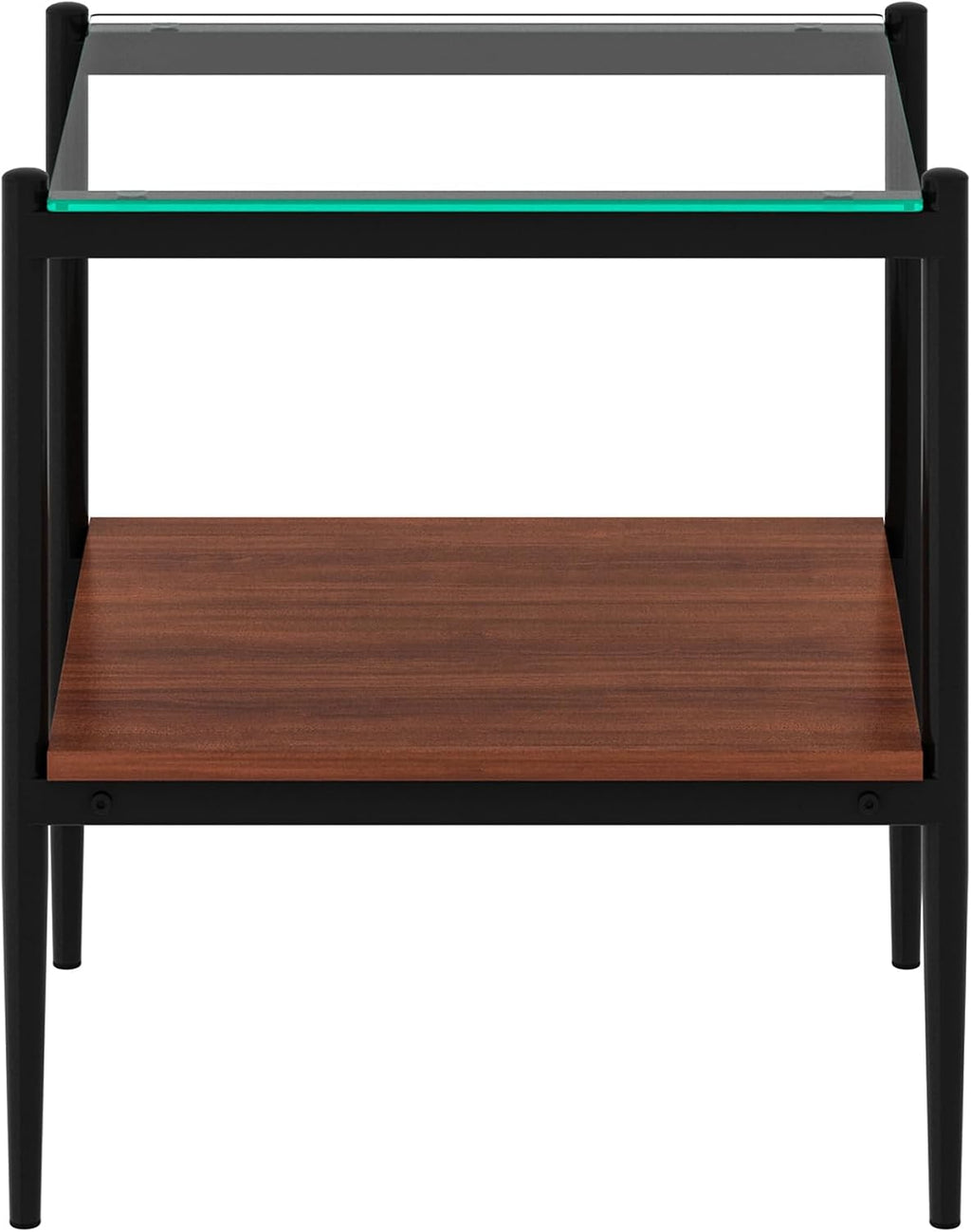 Set of 2 Rectangle End Tables, Tempered Glass Top Nightstands with MDF Shelf, Metal Frame Accent Furniture for Living Room, Bedroom, Sofa Side, Small Space, Apartment,Office Decor (Black+Transparent)