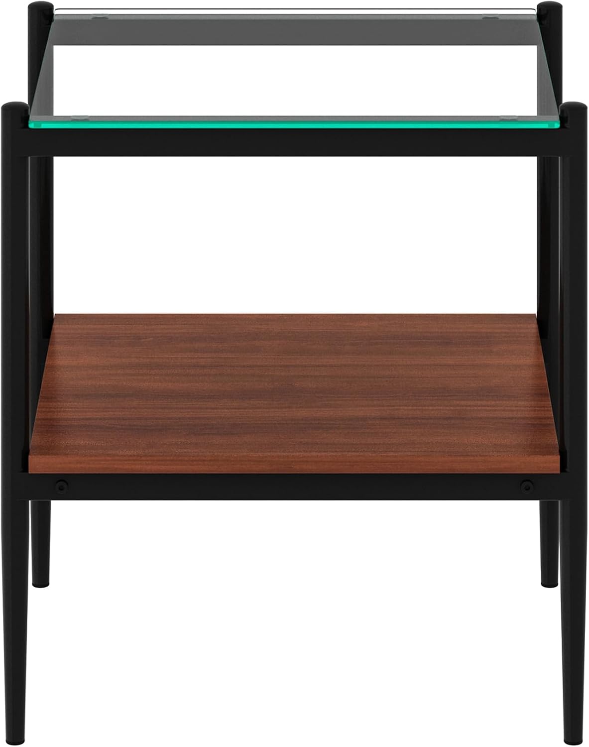 Set of 2 Rectangle End Tables, Tempered Glass Top Nightstands with MDF Shelf, Metal Frame Accent Furniture for Living Room, Bedroom, Sofa Side, Small Space, Apartment,Office Decor (Black+Transparent)