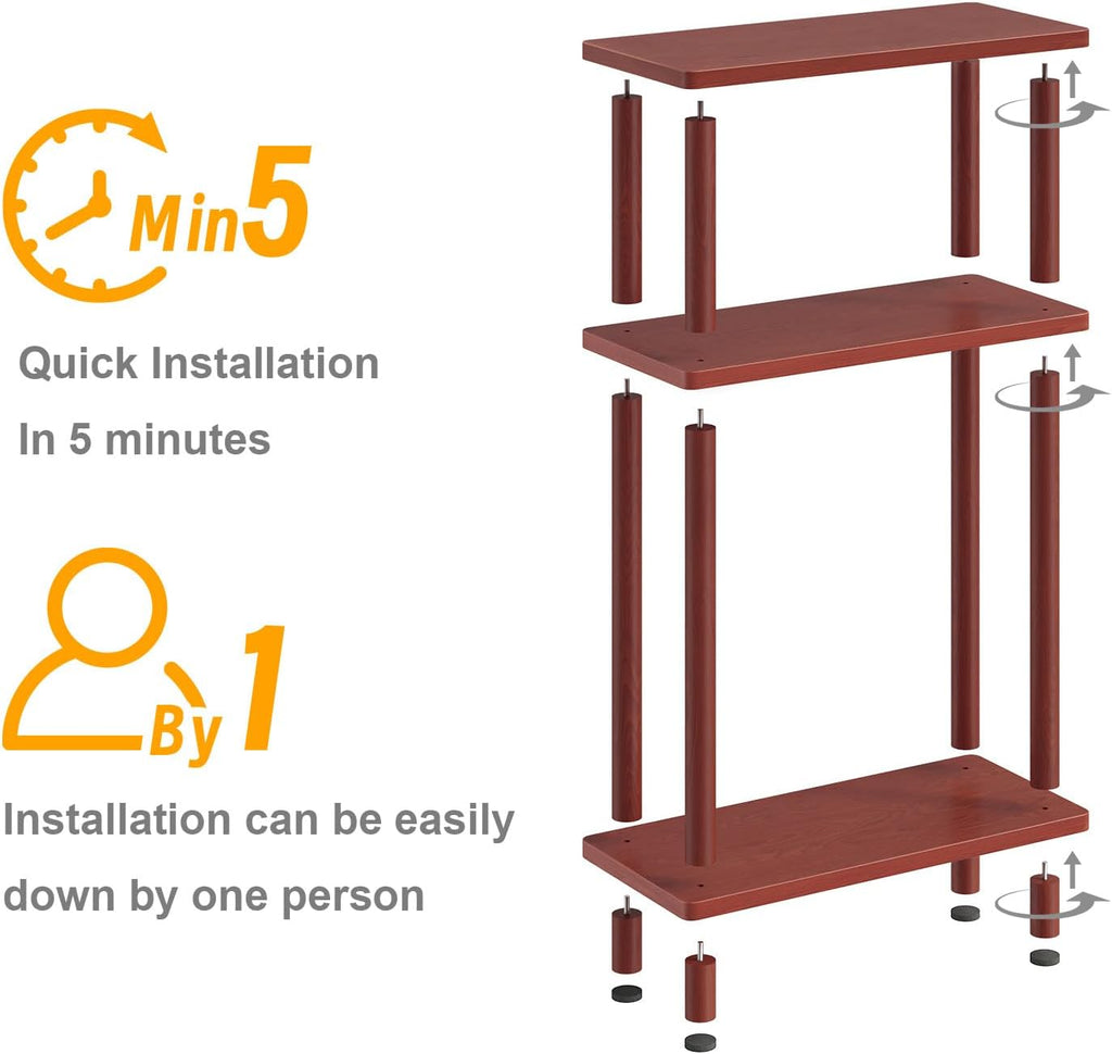 Apicizon 3 Tier End Table, Narrow Side Table with Storage Shelf, Bedroom, Living Room, Entryway, Farmhouse, Dark Brown