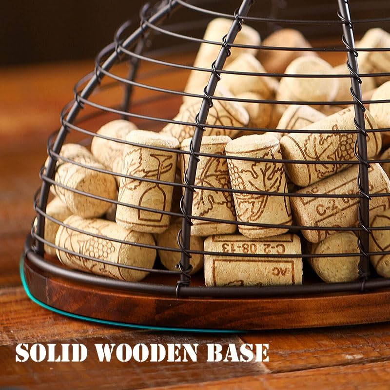Wine Cork Holder Decorative Wine Stopper Container Wine Cork Storage with Wooden Bottom Cork Collector Basket Kitchen Decor for Wine Lover Gift (Rustic Bronze)