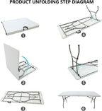 6 Feet Folding Table,Portable Plastic Foldable Table with Steel Legs&Carrying Handle for Party,Dining,Indoor/Outdoor Picnic, Camping,Weddings,Garden Dining(White-70" *28")