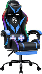 RGB Gaming Chair with LED Lights Massage Ergonomic Game Chairs for Adults High Back Reclining Computer Chair with Footrest Video Game Chair Lumbar Support Racing Style Gamer Chair Blue and Black