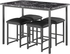VECELO Kitchen Table and Chairs for 4, Dining Room Set with PU Chairs/Stools, Heavy-Duty Metal Frame, Faux Marble Tabletop, Space-Saving Design for Small Spaces, Easy Assembly, Veined Black