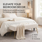 Velvet Button-Tufted Entryway Bench, 39.37" Modern Upholstered Bedroom Bench with Gold Metal Legs, Padded Rectangular End of Bed Bench for Living Room, Dining Room (White)