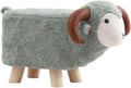 Animal Footstool Teddy Velvet Wood Legs Non-Slip Feet Ottoman Stool for Playroom Living Room Entryway 19.69x8.66x11.02 inch- Gray Green