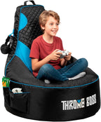 Gaming Bean Bag Chair Cover for Kids, High Back, Large Pockets, Blue