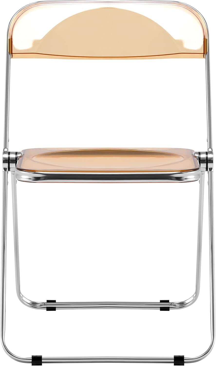 LeisureMod Lawrence Modern Clear Acrylic Folding Chair with Metal Frame, Space-Saving Transparent Seating for Dining Room, Home Office, Bedroom, Vanity or Small Spaces, (Amber, Set of 4)