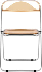 LeisureMod Lawrence Modern Clear Acrylic Folding Chair with Metal Frame, Space-Saving Transparent Seating for Dining Room, Home Office, Bedroom, Vanity or Small Spaces, (Amber, Set of 4)