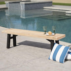 Outdoor Bench with Slat Panel Design and Acacia Wood Frame, Natural and Grey