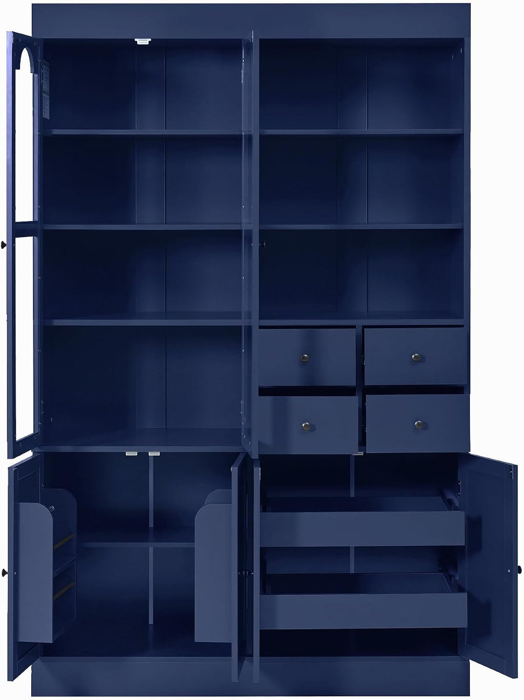 Polibi Freestanding Buffet with Hutch, Tall Kitchen Pantry Cabinet with 4 Drawers, Door Shelves,Glass Doors & Pull-Out Trays, for Dining Room Living Room,47.2x15.7x75inch,Blue