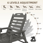 Mdeam 6-Position Pool Outdoor Lounge Chairs Set of 2, 22" W Oversized Adjustable Chaise Lounger 500LBS Capacity, HDPE Furniture Tanning Chair with Wheels & Cup Holder for Outside Patio Deck, Dark Grey