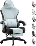 Dowinx Gaming Chair Fabric with Pocket Spring Cushion, High Back Ergonomic Computer Chair with Footrest for Adults, Massage Lumbar Support Swivel Game Chair for Office Gaming 300LBS, Cyan