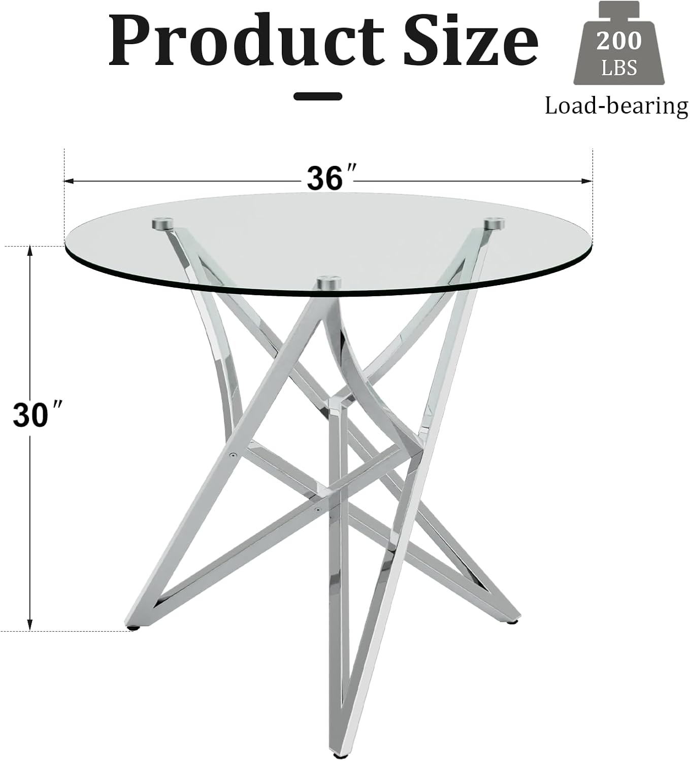 Round Glass Dining Table, 36" Small Kitchen Table for 2-4, Modern Dining Room Table with Clear Tempered Glass Top and Silver Stainless Steel Legs for Apartment, Small Space