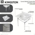 Kingston Brass KVPB3022M87 Edwardian 30" Console Sink with Brass Legs (8-Inch, 3 Hole), Marble White/Brushed Brass