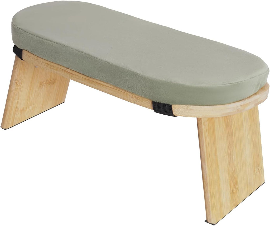 Foldable Meditation Bench with Cushion – Ergonomic Kneeling Meditation Stool, Bamboo Bench for Sitting or Kneeling, 5° Forward Tilt for Comfort, 396lbs Capacity, Portable Floor Seat for Yoga
