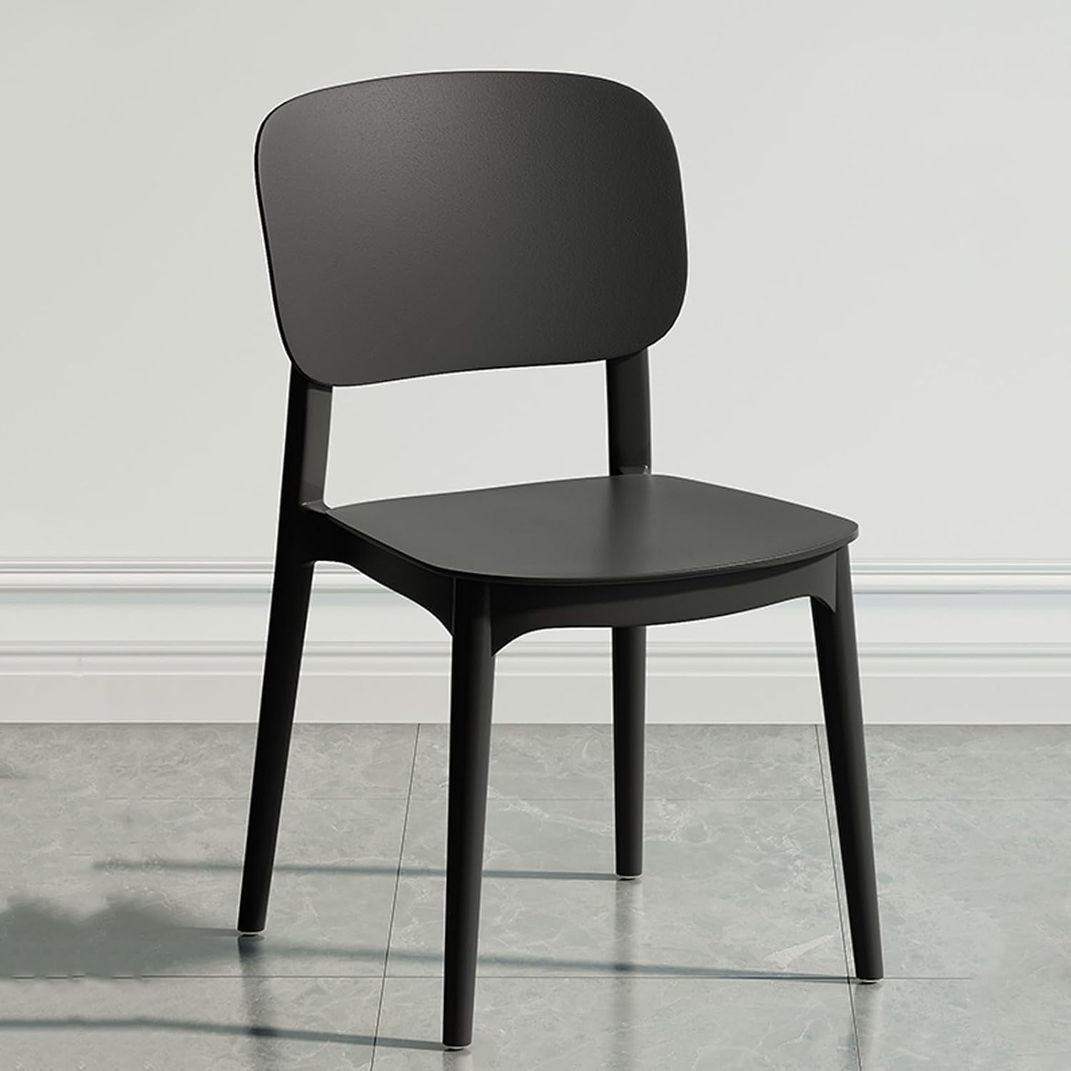Plastic Stacking Chairs -Ergonomic Dining Stool Khaki-One-Piece Chairs,Sturdy, Seamless,Armless,high Back Support（1 Piece）(Black)