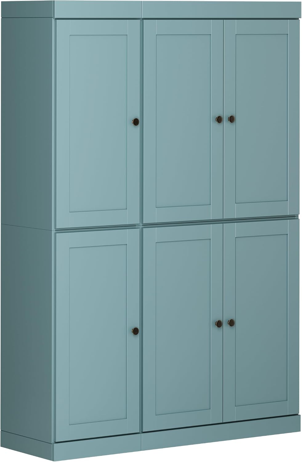 Palace Imports Solid Wood Kitchen Pantry Cabinet 71.5" Tall, 48.5" Wide – Wooden Storage Cabinet w/ 6 Shaker Doors & 8 Adjustable Shelves – Aqua, 100% Renewable Eco-Friendly Wood, Made in Brazil