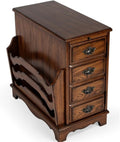 Beaumont Lane Modern Traditional Wooden Side Table, Cherry Veneers, Vintage Oak Finish, 14.5"W x 24"D x 24"H, Magazine Storage, Pull-Out Tray, Adjustable Shelf, Antique Brass Pulls for Living Room or