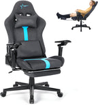 Gaming Chair with footrest,6D armrests for Gamer Chair,360° Perfectly Support Your Elbows and Wrists,Breathable Suede Fabric and 155° Recline with lumb Support(Dark Gray-Blue) (Grey-Blue)