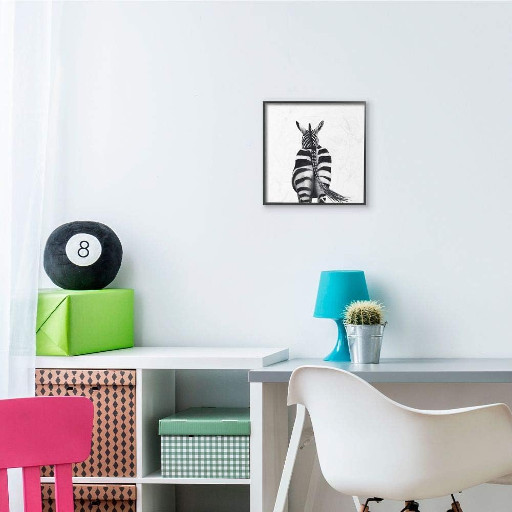 Stupell Industries Zebra Butt Behind White Minimal Drawing, Designed by Victoria Borges Wall Art, 12 x 12, Black Framed