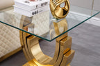 Tempered Glass End Table, Square End Table with Gold Circle Base, Mid Century Modern Couch Sofa Side Tables Bedside Tables for Living Room Bedroom, Glass Nightstand Clear Night Stand