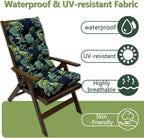 Indoor/Outdoor Rocking Chair Cushion Waterproof 43.3×19.7 in-All Weather Patio&High Back Chair Cushions with Ties,Thicken Outdoor Garden Furniture Chair Pads Replacement (Green Leaf)