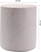 SSLine Modern Round Drum Side Table for Living Room Beige Travertine Finish Circle End Table Faux Stone Drum-Shape Accent Side Table for Home Office,Magnesium Oxide, Fully Assembled