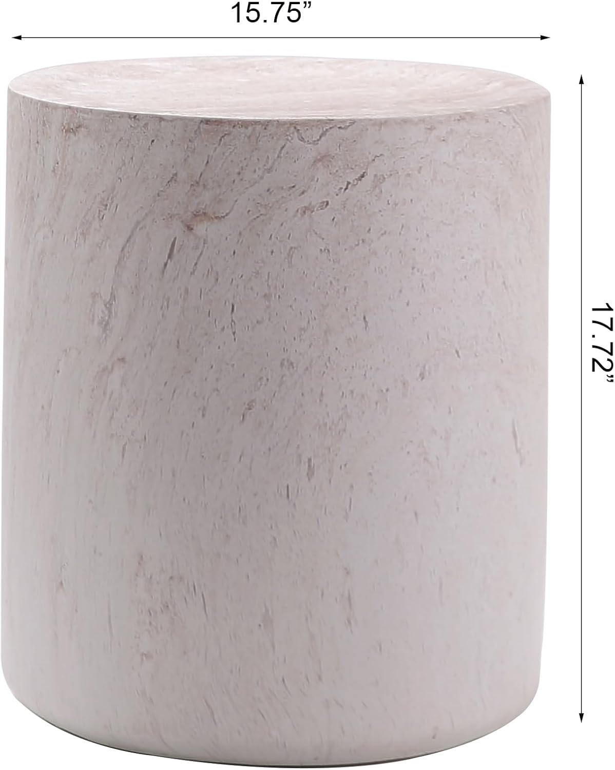 SSLine Modern Round Drum Side Table for Living Room Beige Travertine Finish Circle End Table Faux Stone Drum-Shape Accent Side Table for Home Office,Magnesium Oxide, Fully Assembled