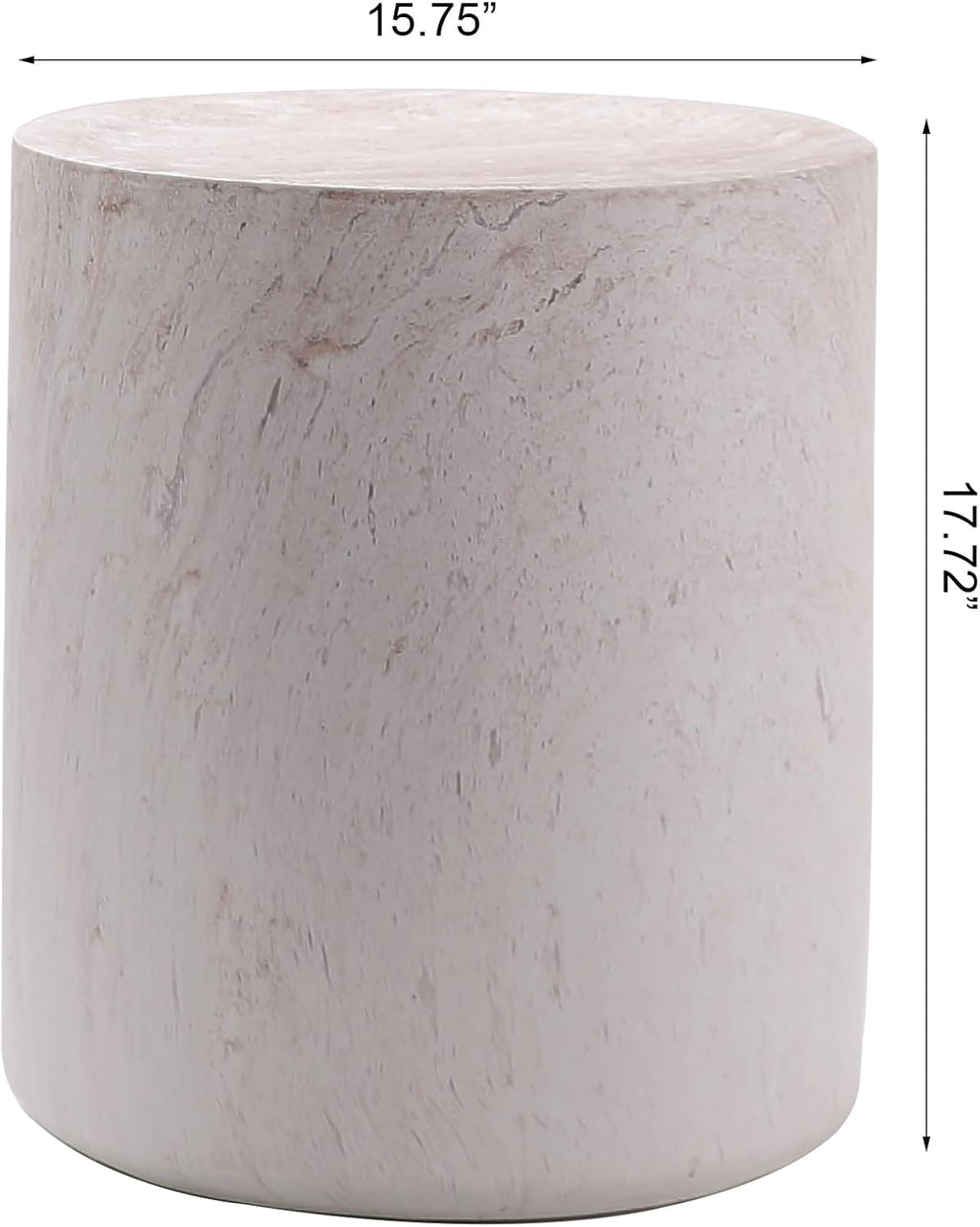 Light Travertine Finish Round Magnesium Oxide Side Table, 15.75 Inch Diameter Drum End Table, Sturdy Waterproof Accent Table for Living Room, Bedroom, Balcony