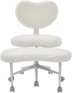 Artificial Rabbit Hair Meditation Chair Plus, Cross Legged Chair with Wheels, ADHD Chair, Criss Cross Desk Chair with Lumbar Support and Adjustable Stool, Flexible Design for Fidgety Sitters, Beige
