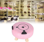 Small Under Desk Footrest Cute Cartoon Ottoman with 4 Stable Log Legs for Kids, Compact PU Leather Footstool for Home Office Dorm