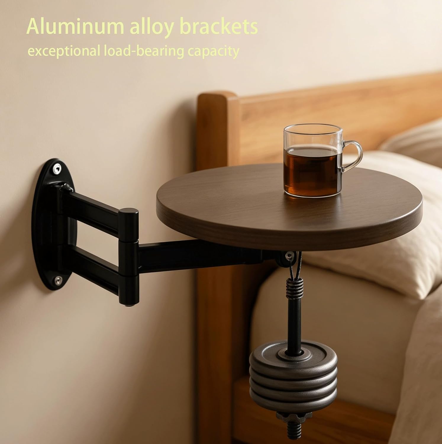 Wall Mounted Folding Table,Floating Desk for Wall,Sofa Side Table for Small Spaces,Bedside Folding Coffee Table,with Heavy-Durability Brackets, Perfect Addition to Bedside/Sofa Side/by the Desk