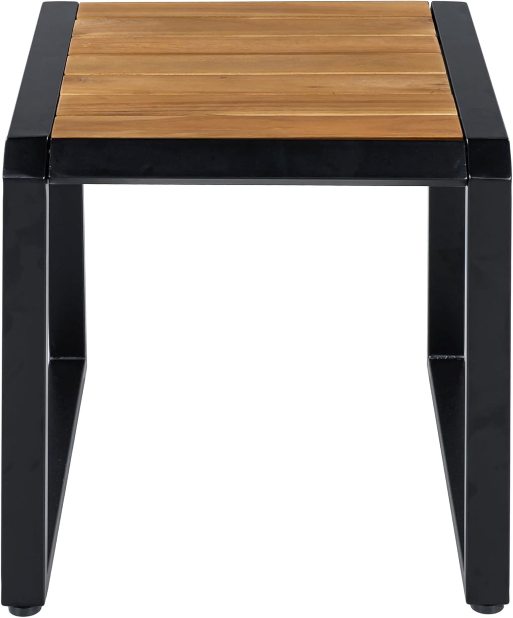Outdoor Side Table with Teak Wood Top, Metal Frame Patio Accent Table, 120 lbs Capacity, Modern Indoor & Outdoor End Table, Porch, Poolside, Living Room, Sleek Minimalist Design, Teak,Black