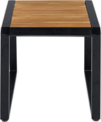 Outdoor Side Table with Teak Wood Top, Metal Frame Patio Accent Table, 120 lbs Capacity, Modern Indoor & Outdoor End Table, Porch, Poolside, Living Room, Sleek Minimalist Design, Teak,Black