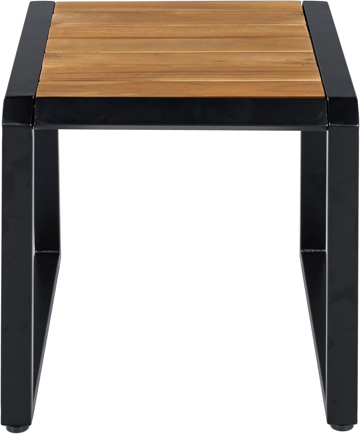 Outdoor Side Table with Teak Wood Top, Metal Frame Patio Accent Table, 120 lbs Capacity, Modern Indoor & Outdoor End Table, Porch, Poolside, Living Room, Sleek Minimalist Design, Teak,Black