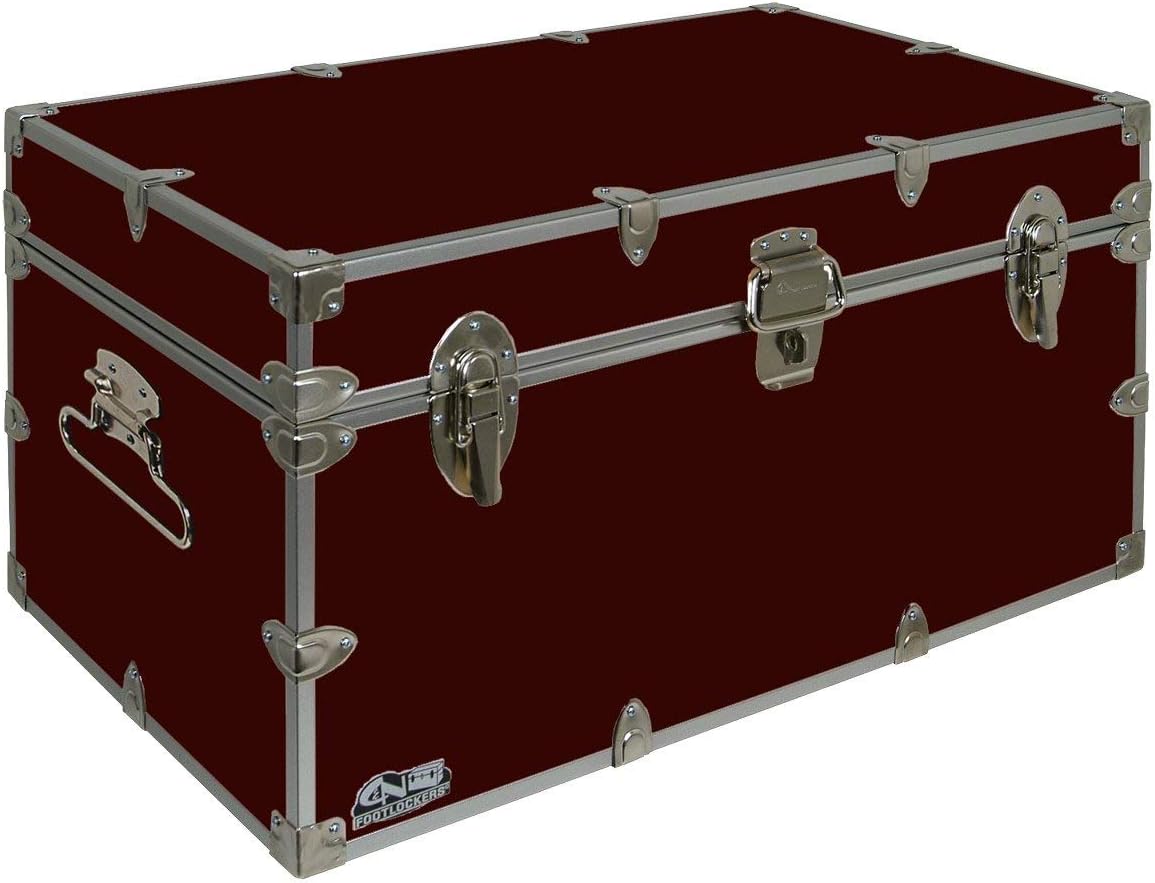 C&N Footlockers - Large Undergrad Storage Trunk - Made in the USA - Only STEEL Footlocker on Amazon - Durable Chest with Lid Stay - 32 x 18 x 16.5 Inches (Maroon)