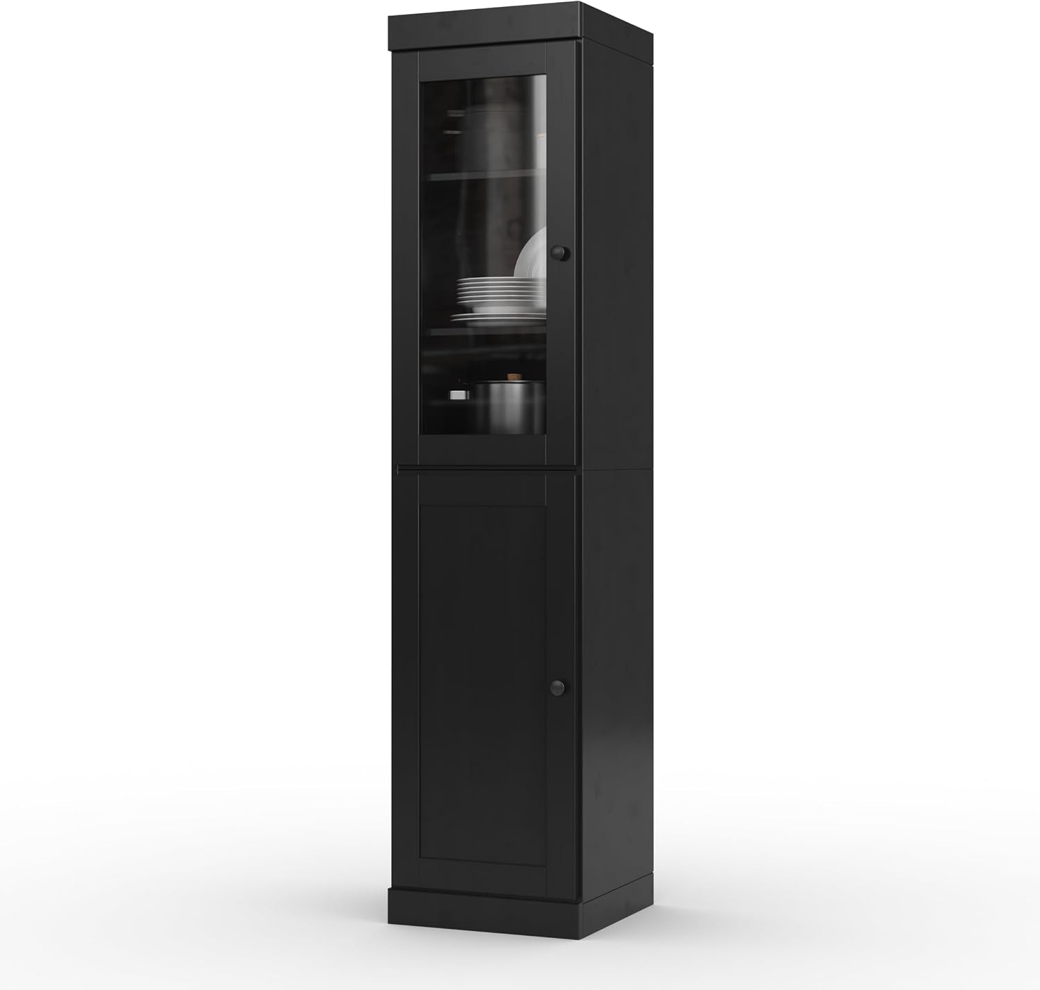 Palace Imports 100% Solid Wood 16.5"" Pantry Cabinet with Clear Glass, Shaker Doors and Adjustable Shelves