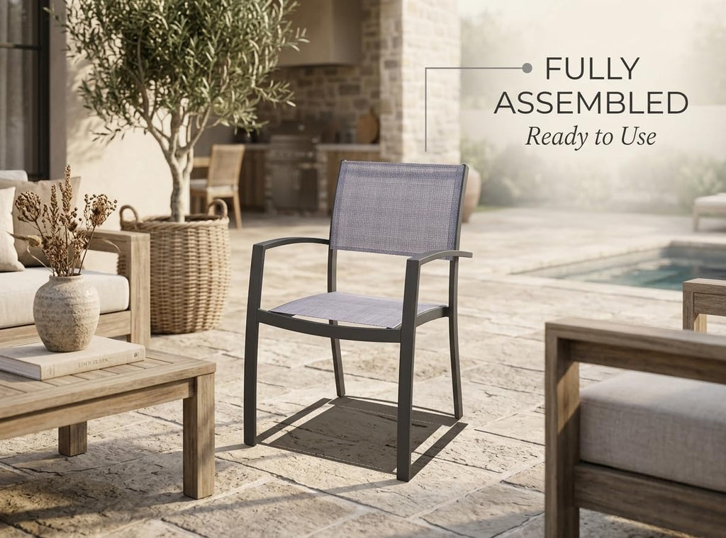 Amazonia Franklin 4-Piece Aluminum Stackable Patio Dining Chairs | Ideal for Outdoors and Indoors