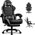 EXRACING Gaming Chair with Footrest, Ergonomic Computer Chair 350lbs High Back for Adults, Height Adjustable Video Game Chair with Headrest and Lumbar Support, 360° Swivel, PU Leather, Grey