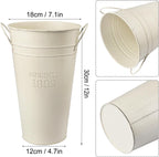 3 PCS 12 Inch Rustic Galvanized Flower Vases, Farmhouse French Buckets for Beautiful Floral Arrangements, Home Decor or Weddings and Events